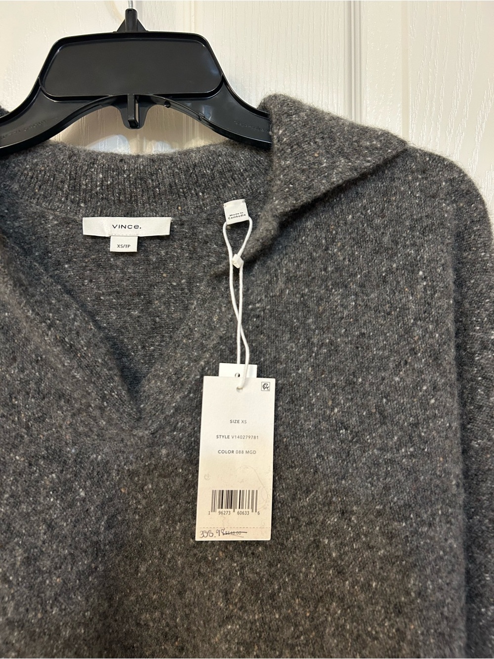 Vince Donegal Plush Cashmere Dolman-Sleeve Polo Sweater in Medium Heather Grey - Picture 5 of 8